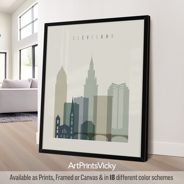 Cleveland art print, Cleveland skyline poster, wall art print, Ohio travel print, City poster, Personalised print | ArtPrintsVicky