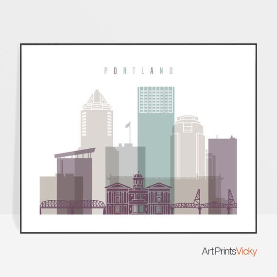 Portland skyline art print cityscape poster