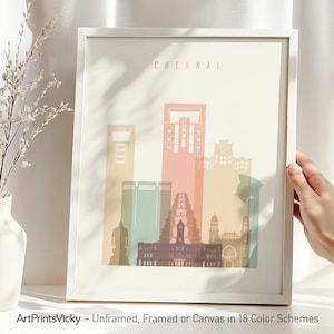 Chennai India Skyline Poster: Pastellfarbene Stadtansicht Kunstdruck