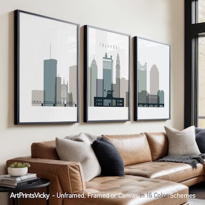 Columbus 3 Piece Wall Art Prints, Columbus Skyline Poster Set | ArtPrintsVicky