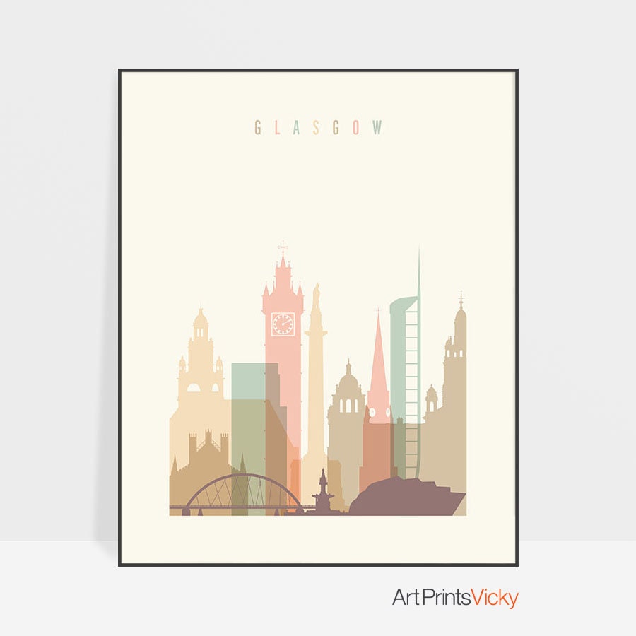 Glasgow Skyline Poster Glasgow Wall Art Print Scotland Etsy