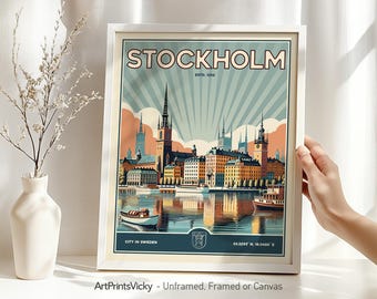 Stockholm Poster | Wall Art Print in Retro style | Travel Decor for Home & Office | Personalized Gifts | ArtPrintsVicky