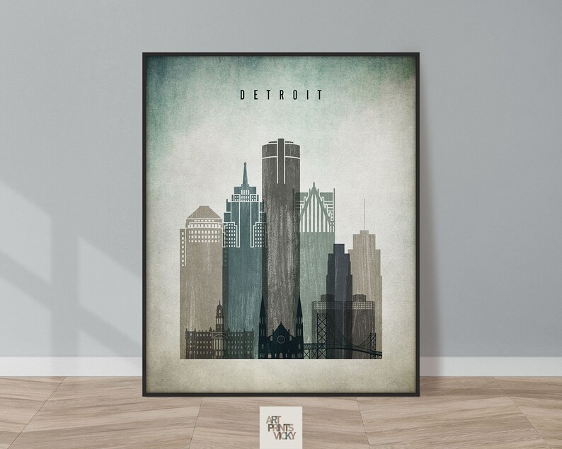 Detroit Wall Art Detroit Print Poster Detroit Skyline Etsy