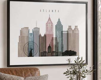 Atlanta Wall Art Print, Skyline Georgia Poster, Travel Gifts, Framed or Canvas
