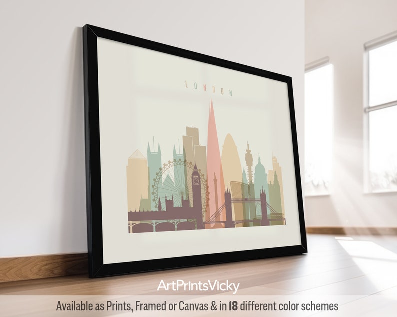 London Modern Print in Warm Pastels, Horizontal, Framed, Unframed or Canvas | ArtPrintsVicky