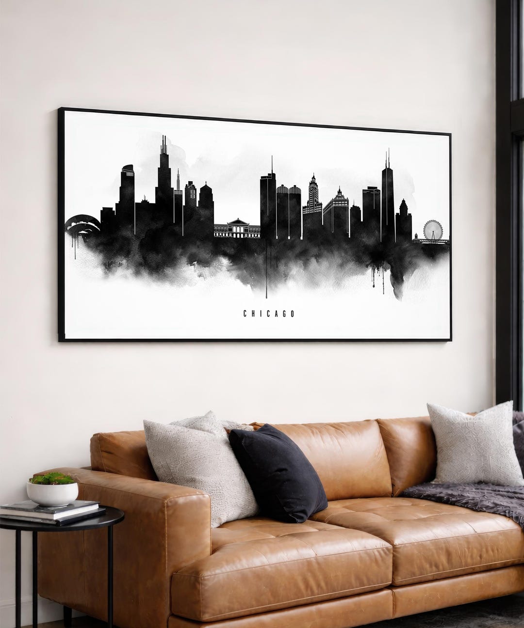 Chicago Skyline Wall Art Print Panoramic Black and White Chicago Poster ...
