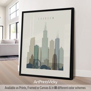 Chicago skyline wall art, Chicago poster, Illinois city travel print, Personalised print | ArtPrintsVicky