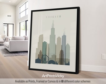 Chicago skyline wall art, Chicago poster, Illinois city travel print, Personalised print | ArtPrintsVicky