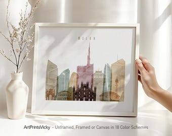Milano print, Watercolor Poster, Milan Skyline Wall art, Italia cityscape, City prints, Travel poster, Home Decor, Gift | ArtPrintsVicky