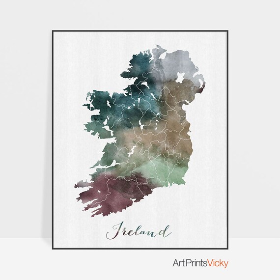 Ireland watercolor map Ireland Wall art Ireland map poster Etsy