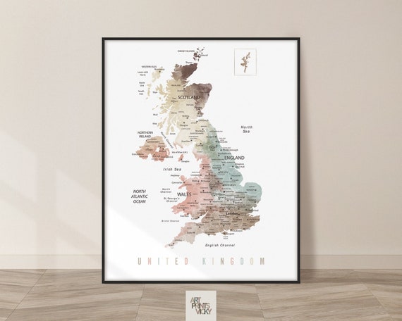 Regenjas Stoffig Aanvankelijk United Kingdom map UK map print United Kingdom map poster - Etsy België