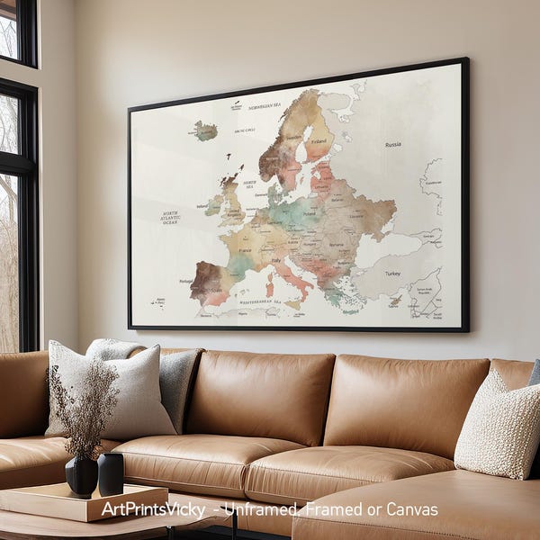 Europe Map Poster, Travel Map Wall Art Print, Personalised gifts