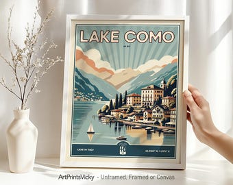 Lake Como travel print - Italy | Lake Come poster in Retro Style | Travel Gifts | Customised Wall Art Prints | ArtPrintsVicky