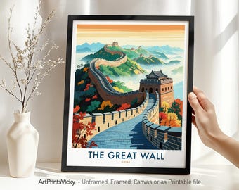 The Great Wall of China Travel Print | Wall Art Poster | Iconic Landmark Wall Decor | Historic Asian Landscape