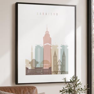 Sarajevo Wall Art Print, Skyline Poster, Cityscape Travel Decor