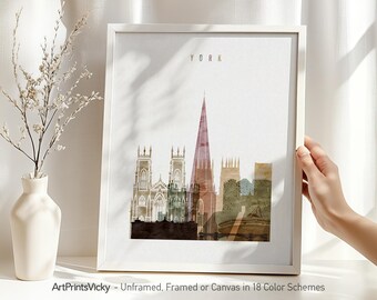 York print, York UK poster, England cityscape, Travel poster, City print, Travel gifts, Office decor | ArtPrintsVicky