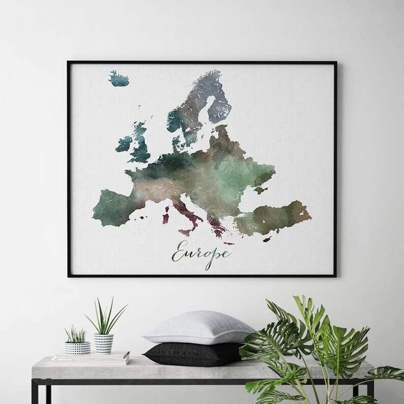 Europe map Europe watercolor map Wall art Europe map Etsy