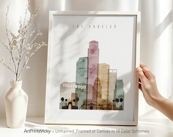 Los Angeles Watercolor Prints, Skyline Poster, Travel Decor for Homes, Offices, and Unique Travel Gifts | ArtPrintsVicky