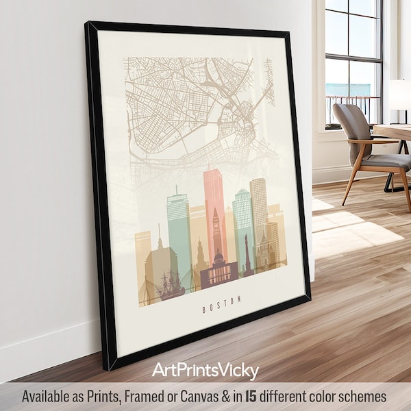 Boston Street Map Art - City Map & Skyline Poster - Travel Prints Gift - Decor Wall Art for Home or Office | ArtPrintsVicky