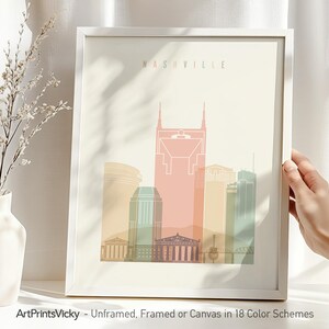 Nashville Modern City Print in Warm Pastels, Vertical, Framed, Unframed or Canvas | ArtPrintsVicky