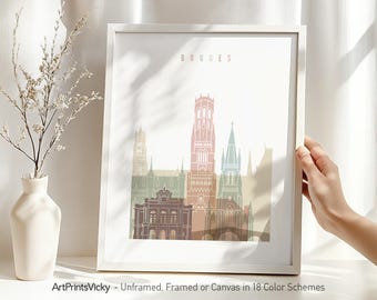 Bruges Skyline Poster, Bruges Wall art Print | ArtPrintsVicky