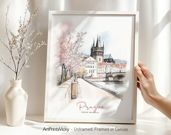 Prague poster | Art print drawing | Travel wall art for home and office decor | ArtPrintsVicky