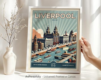 Liverpool Print | Liverpool Travel Poster Wall Art Retro | Liverpool Skyline | Home Decor & Office | Personalised Gift | ArtPrintsVicky