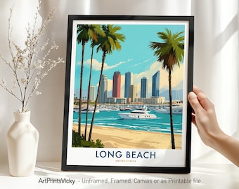 Long Beach Travel Print – California | Long Beach Print | Wall Art Illustration | City Art for Home Decor or Gift