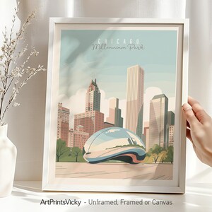 Chicago Wall Art Print: Retro Travel Skyline Poster