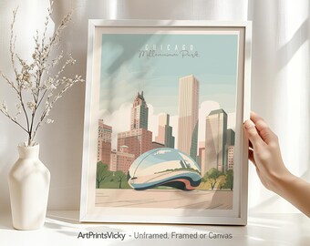 Chicago wall art print, Chicago poster skyline, Home & office decor, Travel gift, Wall hanging pastel city prints, ArtPrintsVicky