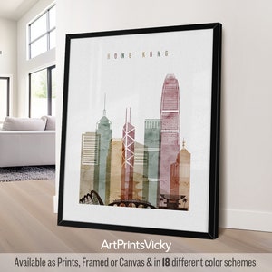 Hong Kong print, poster wall art, Hong Kong skyline, Travel poster, City print, Travel gifts, Office decor | ArtPrintsVicky