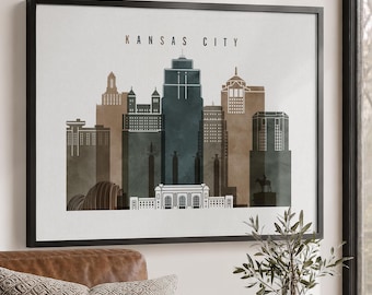 Kansas City Prints, Skyline Wall Art Poster, Missouri Cityscape, Office Decor