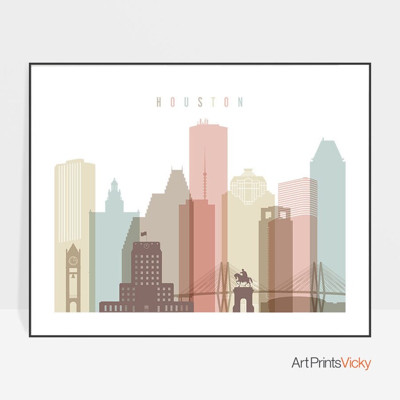 Houston wall art print Houston skyline Poster Texas Etsy