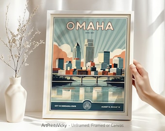 Omaha Wall Art Print | Omaha Poster in Retro Style | Omaha Nebraska Decor for Home and Office | Personalised Gift | ArtPrintsVicky