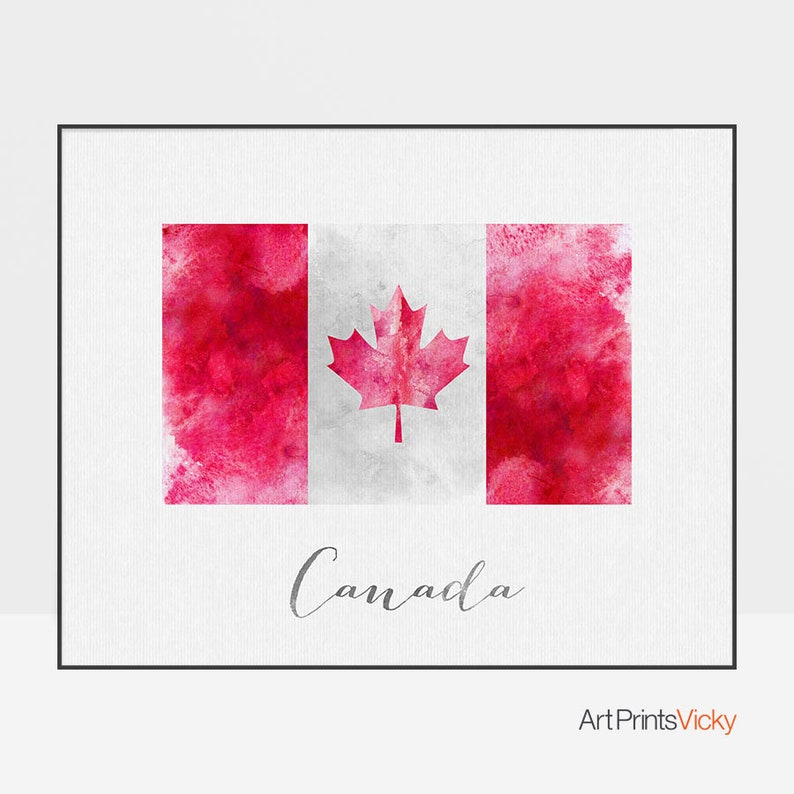 Canada flag print art poster watercolor Wall art Canada Etsy