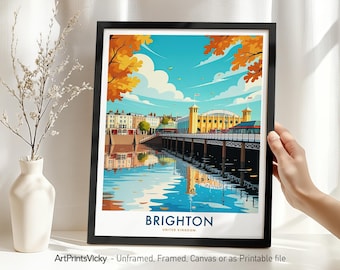 Brighton Travel Print – England, Brighton Poster Illustration, UK Cityscape Home Decor or Gift