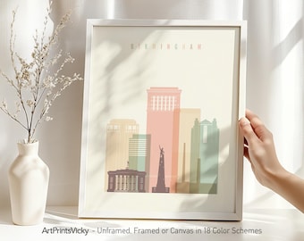 Birmingham Alabama Skyline Poster, Wall art Print Pastel | ArtPrintsVicky