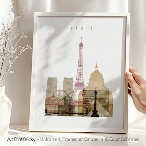 Paris Skyline Watercolor Print: European City Travel Poster