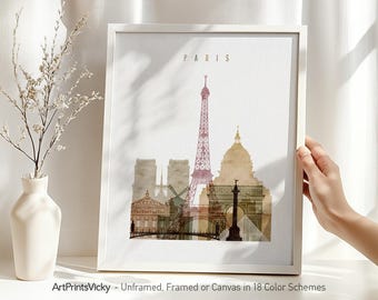 Paris wall art, print, Paris poster, Paris skyline, European City Art, travel gift, home decor | ArtPrintsVicky