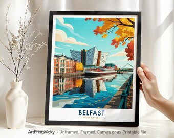 Belfast Travel Poster – Northern Ireland, Belfast Print, Cityscape Wall Art for Home Decor or Gift