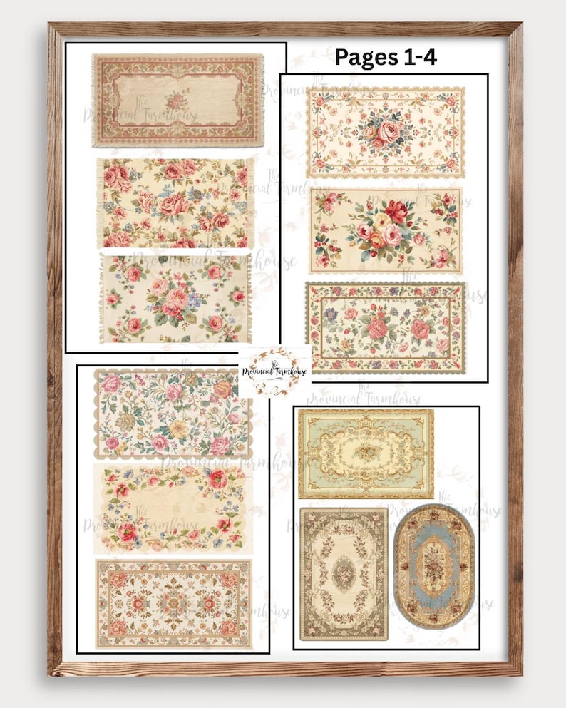 Miniature Rug Patterns Dollhouse Rugs 1:12 Scale Printables | Cottage Style Dollhouse Decor ...