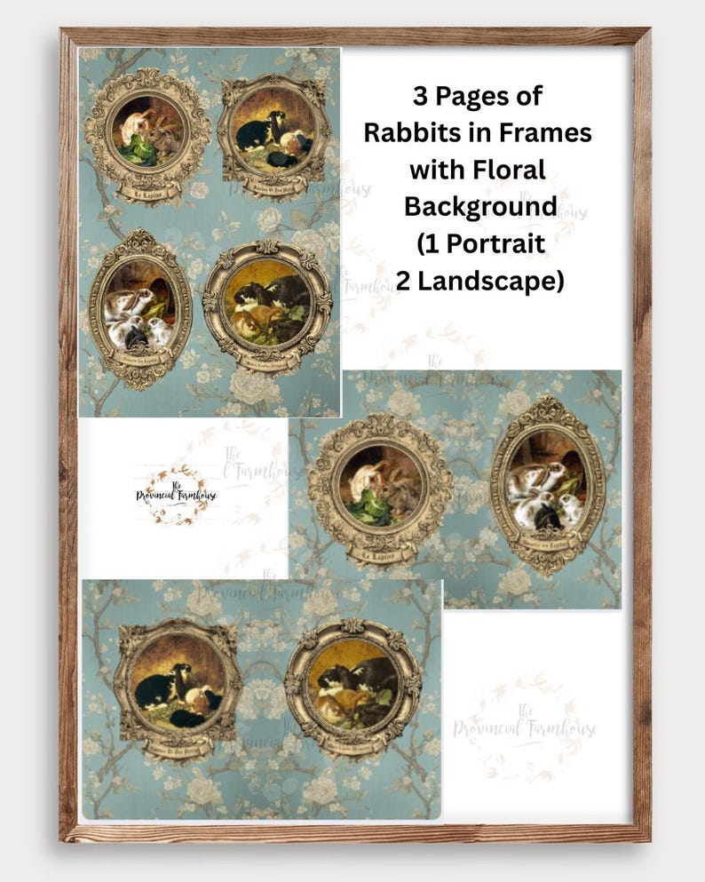 Gambar Frame Rabbit Vintage Framed Rabbits & Florals Printables | Cottage Style Digital ...