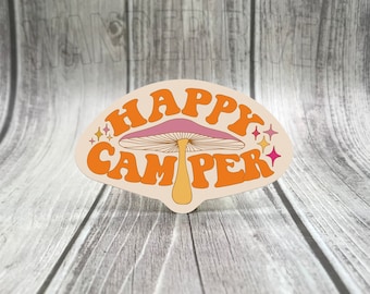 PEGATINA IMPERMEABLE Happy Camper Mushroom Senderismo Camping