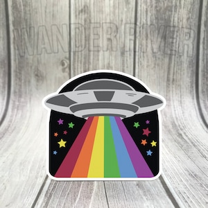 WATERPROOF UFO Beams Pride Sticker - Subtle Rainbow LGBTQ Flag