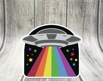 WATERPROOF UFO Beams Pride Sticker - Subtle Rainbow LGBTQ Flag