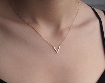 Delicate V Necklace, Dainty Minimal V Necklace, Simple Geometric Layering Necklace in Sterling Silver