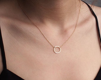 Circle Necklace, Karma Necklace, Dainty Minimal Circle Outline Necklace, Simple Geometric Layering Necklace in Sterling Silver