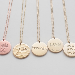 Engraved Disc Necklace, Personalised Circle, Name Plate Necklace, Custom Name, Children Names - Medium Circle Tag Necklace