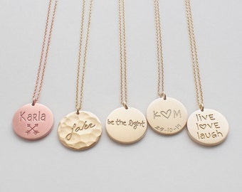 Engraved Disc Necklace, Personalised Circle, Name Plate Necklace, Custom Name, Children Names - Medium Circle Tag Necklace