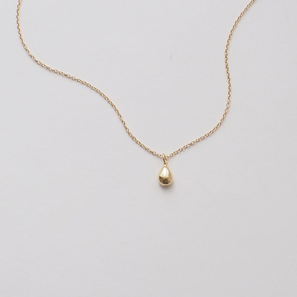 Tiny Gold Drop Necklace, Dainty Teardrop Necklace, Delicate Minimalist Layering Necklace in Sterling Silver, Gold, Rose Gold